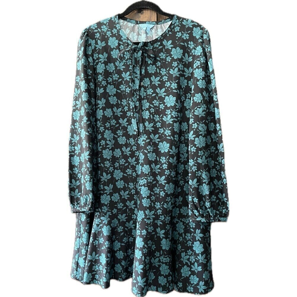Draper James Black Dress with Teal Floral Print Midi